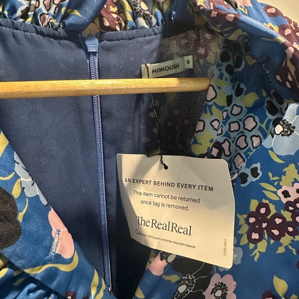 Manoush Blue Floral Long Sleeve Dress with Ruffle Collar - Picture 7 of 8